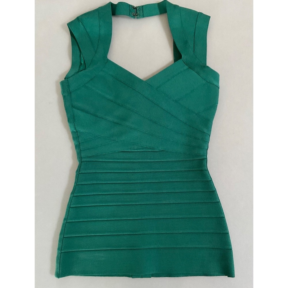 Herve Leger Sweetheart Cross Bandage Top Alpine Green Women's‎ Size XS